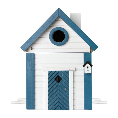 Talomallinen ruokinta ja linnunpönttö, valkoinen ja sininen, WG103 - lentoaukko 32mm